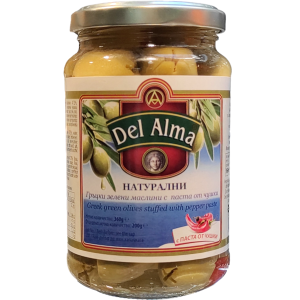 ДЕЛ АЛМА МАСЛИНИ 360Г ЗЕЛЕНИ С ЧУШКИ
