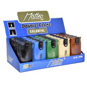 ЗАПАЛКА МАТЕО 195068 DOUBLE FLAME SOLID COLORS 25БР.