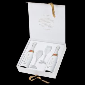 Бяло вино Комплект 2 бутилки Кава Анна Блан де Блан NV, 0.75 л + 2 чаши, кутия.