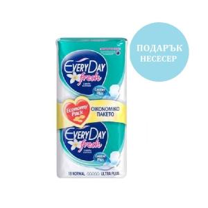 Everyday Fresh Normal Ultra Plus Дамски превръзки с крилца х18 бр + Подарък Несесер