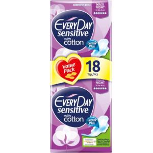 Everyday Sensitive Maxi Night Ultra Plus Дамски превръзки с крилца 18 бр