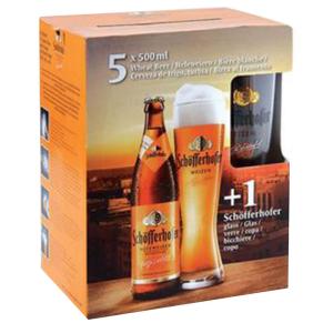 Бира Schofferhofer Heffeweizen 5% 5x500 мл + Чаша