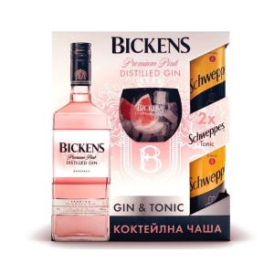 АНГЛИЙСКИ ДЖИН Бикенс/BICKENS Розов Грейпфрут + 2 Швепс Тоник + Чаша