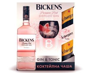 АНГЛИЙСКИ ДЖИН Бикенс/BICKENS Розов Грейпфрут + 2 Швепс Тоник + Чаша