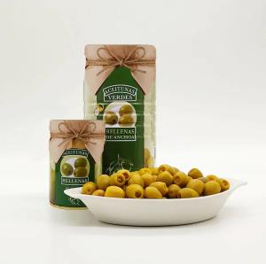 Зелена испанска маслина манзанила с аншоа