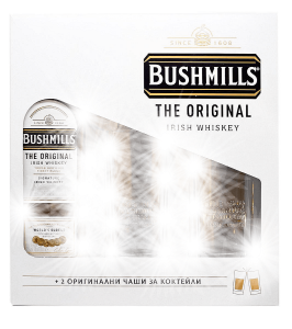 ИРЛАНДСКО УИСКИ Бушмилс/BUSHMILS 700мл + 2 високи чаши