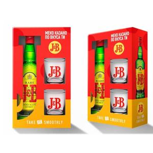 ДЖИ БИ/J&B Шотландско уиски +2 НИСКИ ЧАШИ 0,7