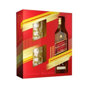 Шотландско уиски JOHNNIE WALKER / ДЖОНИ УОКЪР RED LABEL 0.7Л. С 2 НИСКИ ЧАШИ